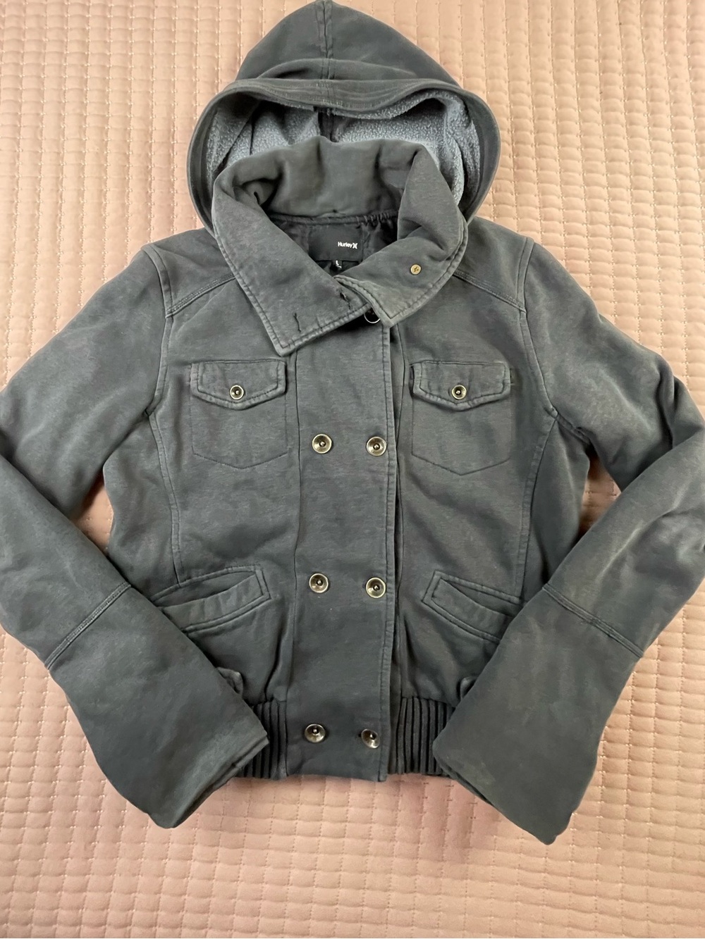 Hurley late Y2K Womens Hooded Utility Jacket in Charcoal Gray Large
